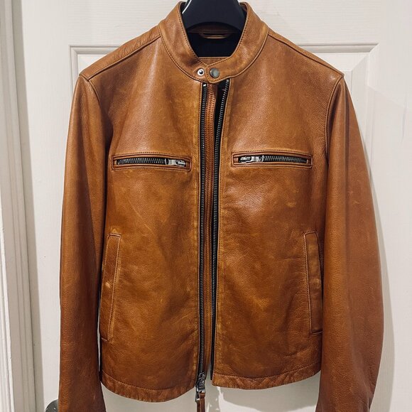Banana Republic Biker Leather jacket XS cognac brown NWT MSRP $600 - Picture 1 of 11